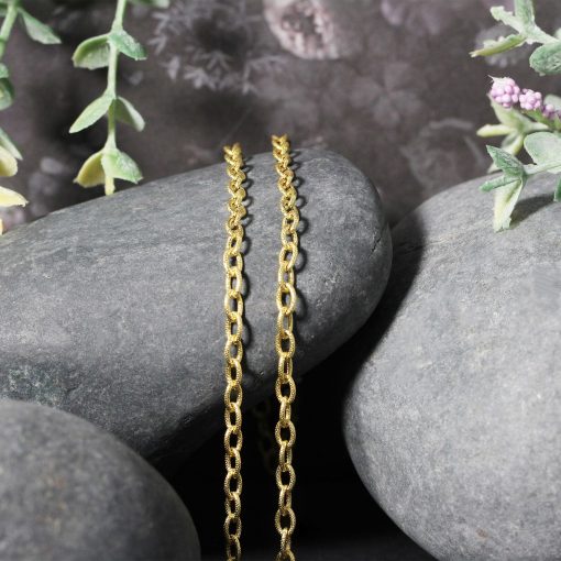 14k Yellow Gold Pendant Chain with Textured Links (3.30 mm) - Image 4
