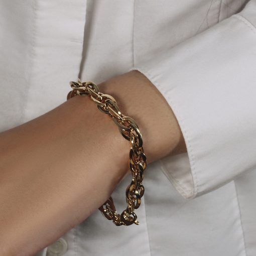 Double Oval Link Chain Bracelet in 14k Yellow Gold (10.00 mm) - Image 6
