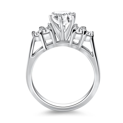 14k White Gold Cathedral Engagement Ring Mounting with Side Diamond Clusters - Image 2