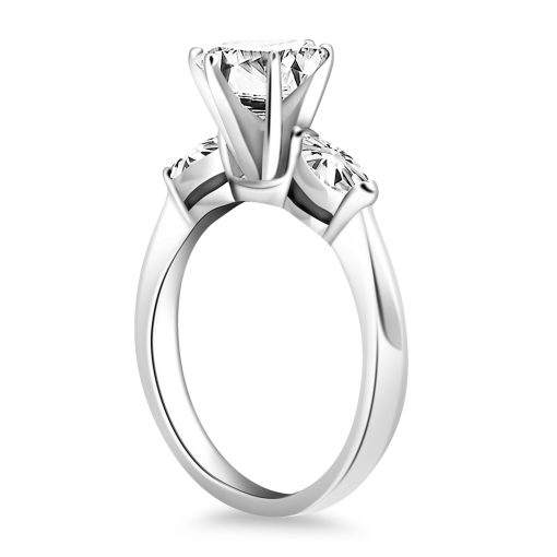 14k White Gold Three Stone Engagement Ring Mounting with Marquise Side Diamonds - Image 2