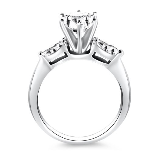 14k White Gold Three Stone Engagement Ring Mounting with Marquise Side Diamonds - Image 3