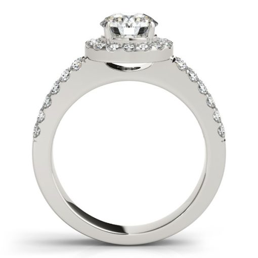 14k White Gold Halo Diamond Engagement Ring With Double Row Band (1 3/8 cttw) - Image 2