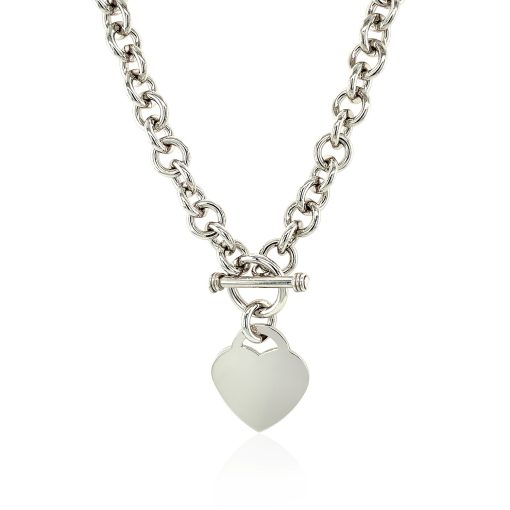 Sterling Silver Rolo Chain  with a Heart Toggle Charm and Rhodium Plating - Image 2