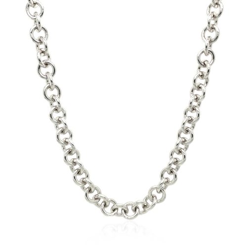 Sterling Silver Rhodium Plated Rolo Chain Necklace with a Heart Toggle Charm - Image 3