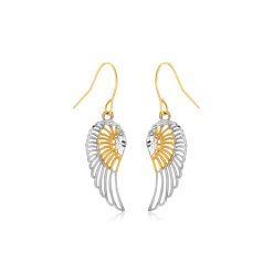 Two-Tone Wing Drop Earrings in 10K Gold