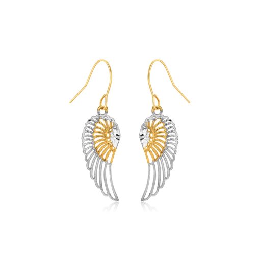 Two-Tone Wing Drop Earrings in 10K Gold