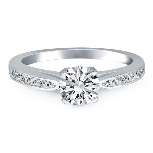 14k White Gold Cathedral Engagement Ring Mounting with Pave Diamonds - Image 2