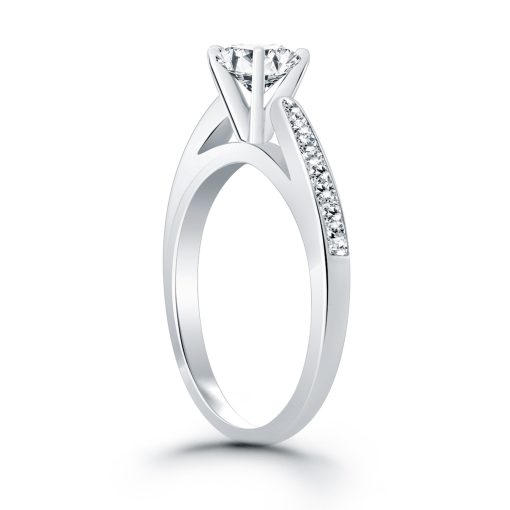 14k White Gold Cathedral Engagement Ring Mounting with Pave Diamonds - Image 3