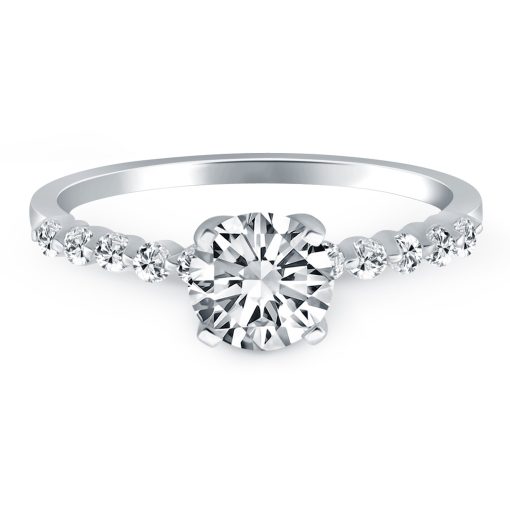 14k White Gold Diamond Engagement Ring Mounting with Shared Prong Diamonds - Image 2