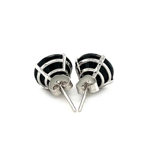14k White Gold 8.0mm Round Black CZ Stud Earrings - Image 3