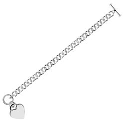Sterling Silver Rhodium Plated Rolo Style Heart Charmed Chain Bracelet  (19.00 mm)