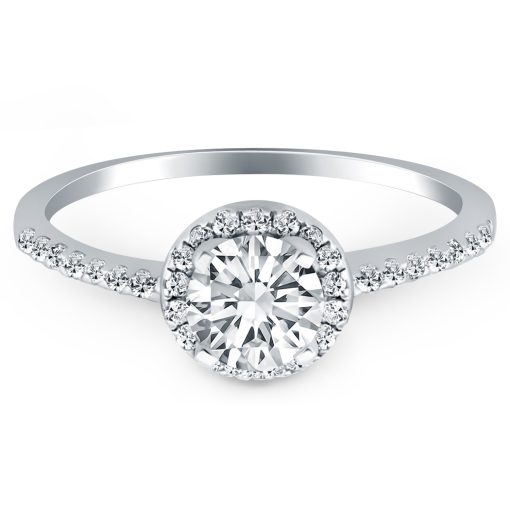 14k White Gold Diamond Halo Collar Engagement Ring Mounting - Image 2