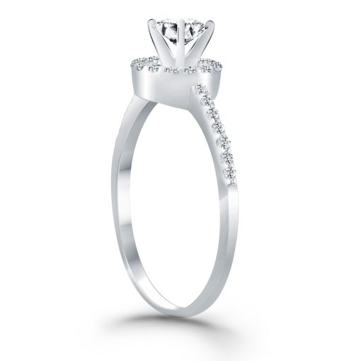 14k White Gold Diamond Halo Collar Engagement Ring Mounting - Image 3