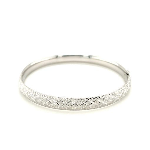 14k White Gold Diamond Carved Bangle (6.00 mm) - Image 2