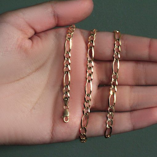 10K Yellow Gold Solid Figaro Chain (4.50 mm) - Image 2
