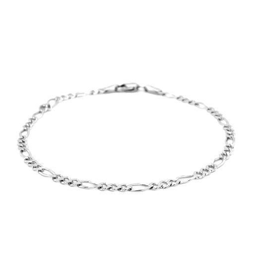 2.6mm 14k White Gold Solid Figaro Bracelet - Image 2