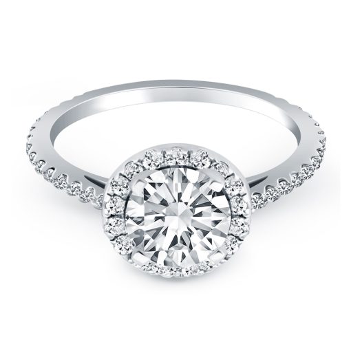 14k White Gold Diamond Halo Cathedral Engagement Mounting - Image 3
