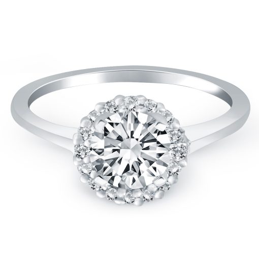 14k White Gold Diamond Halo Cathedral Engagement Ring Mounting - Image 2
