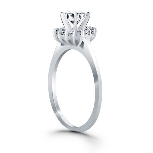 14k White Gold Diamond Halo Cathedral Engagement Ring Mounting - Image 3