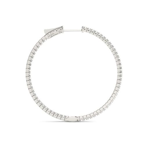 14k White Gold Slim Two Sided Diamond Hoop Earrings (1 1/2 cttw) - Image 2