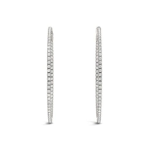 14k White Gold Slim Two Sided Diamond Hoop Earrings (1 1/2 cttw) - Image 4