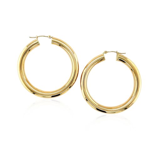 14k Yellow Gold Polished Hoop Earrings (5x40mm) - Image 2