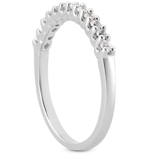 14k White Gold Fancy U Setting Shared Prong Diamond Wedding Ring Band - Image 2