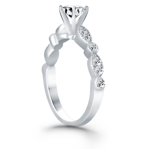 14k White Gold Fancy Shaped Diamond Engagement Ring Mounting - Image 3