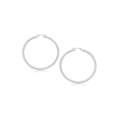 14k White Gold Polished Hoop Earrings (3x20mm)