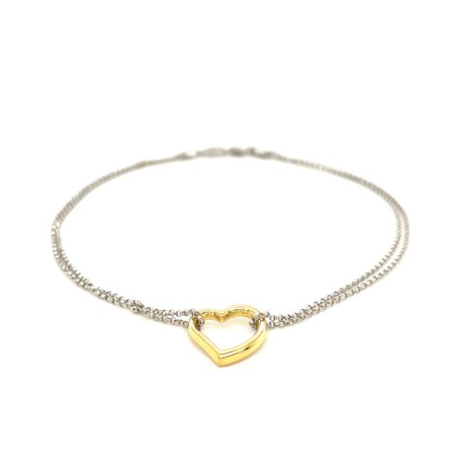 14k Yellow Gold and Sterling Silver Anklet with a Single Open Heart Station - Image 2