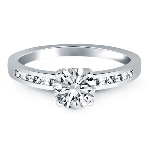 14k White Gold Princess Diamond Channel Set Engagement Ring Mounting - Image 2