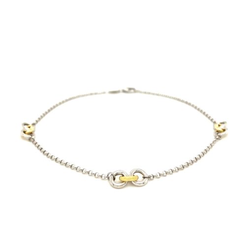 14k Yellow Gold and Sterling Silver Triple Ring Stationed Anklet - Image 2