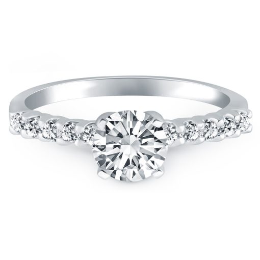 14k White Gold Shared Prong Diamond Band Accent Engagement Ring Mounting - Image 2