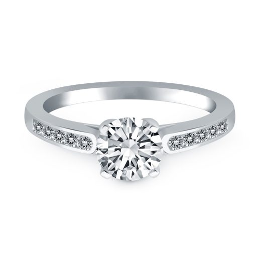 14k White Gold Diamond Channel Cathedral Engagement Ring - Image 2
