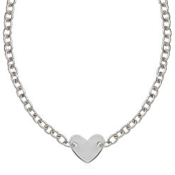 Sterling Silver Rhodium Plated Chain Bracelet with a Flat Heart Motif Station
