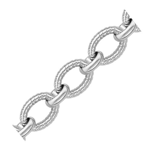 Sterling Silver Oval Cable Design Chain Link Bracelet - Image 2