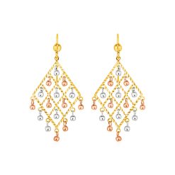 Textured Chandelier Earrings with Ball Drops in 14k Tri Color Gold