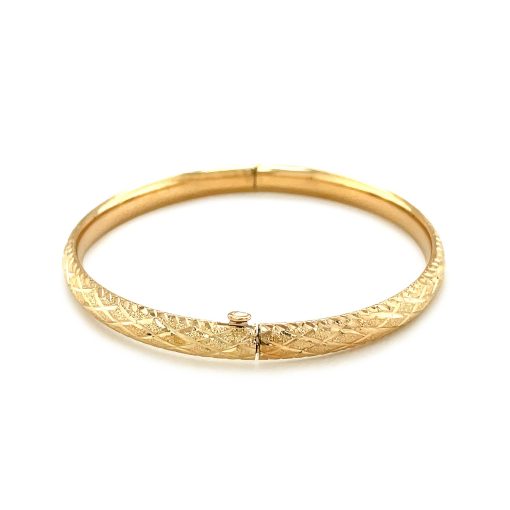 14k Yellow Gold Diamond Cut Design Dome Motif Children's Bangle - Image 2
