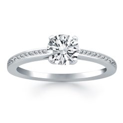 14k White Gold Channel Set Cathedral Engagement Ring Mounting