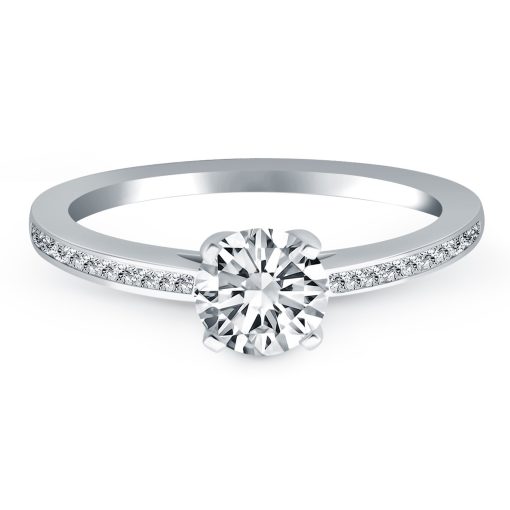 14k White Gold Channel Set Cathedral Engagement Ring Mounting - Image 2
