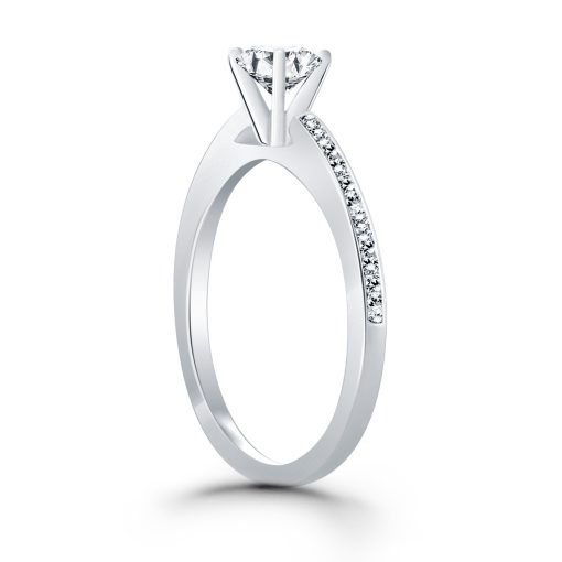 14k White Gold Channel Set Cathedral Engagement Ring Mounting - Image 3