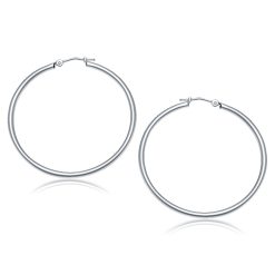 14k White Gold Polished Hoop Earrings (2x40mm)