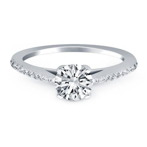 14k White Gold Micro Prong Diamond Cathedral Engagement Ring Mounting - Image 2