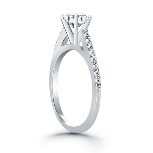 14k White Gold Micro Prong Diamond Cathedral Engagement Ring Mounting - Image 3