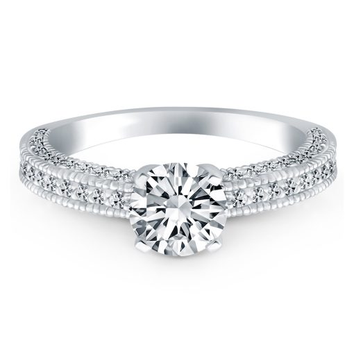 14k White Gold Diamond Micropave Milgrain Engagement Ring Mounting - Image 2