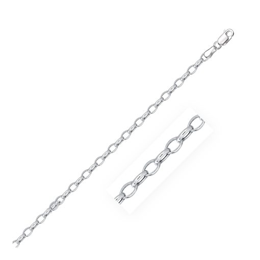 14k White Gold Oval Rolo Chain (3.20 mm)
