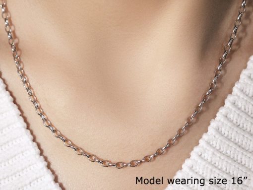 14k White Gold Oval Rolo Chain (3.20 mm) - Image 3