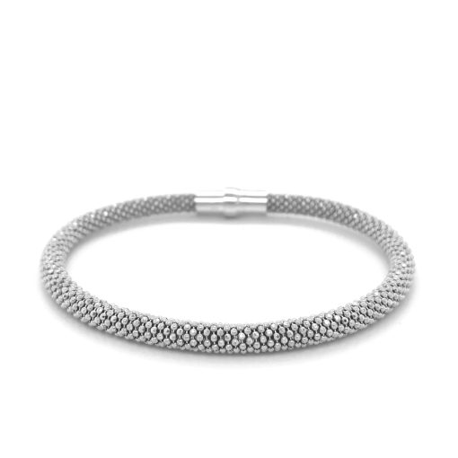 Sterling Silver Rhodium Plated Popcorn Motif Bangle (4.80 mm) - Image 2