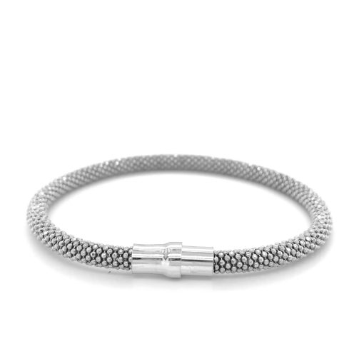 Sterling Silver Rhodium Plated Popcorn Motif Bangle (4.80 mm) - Image 3