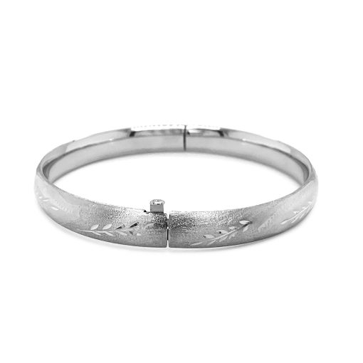 Classic Floral Carved Bangle in 14k White Gold (8.00 mm) - Image 3